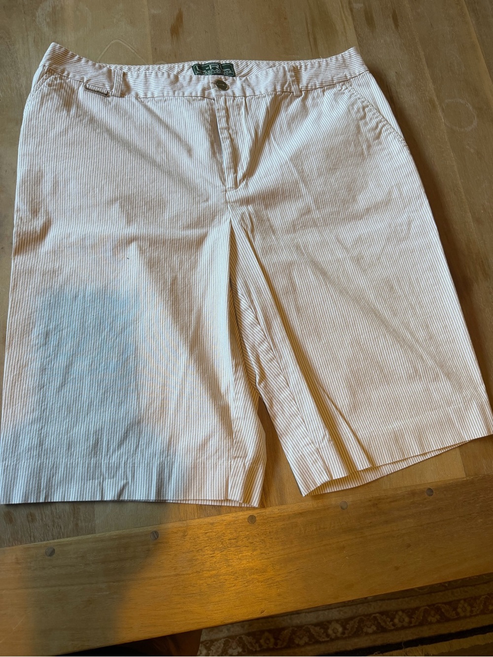 Lauren Ralph Lauren Beige Pinstripe Bermuda Shorts Size